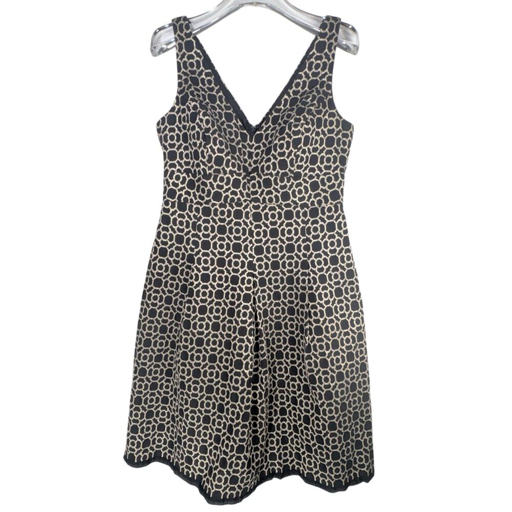 Ralph Lauren Dress 10 Petite Black Gold Cocktail Metallic Jacquard Fit Flare